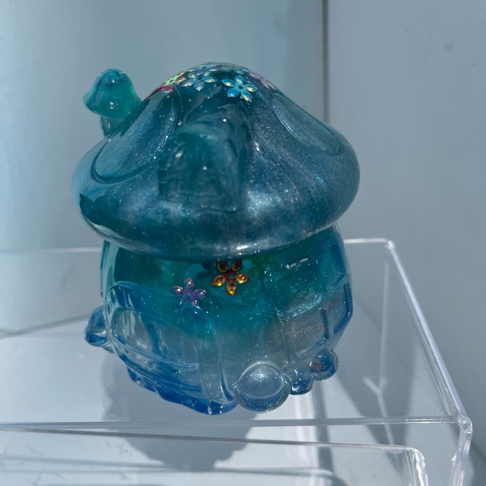Blue Glass Mushroom Figurine